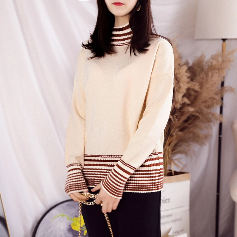 2018 winter explosions cashmere sweater women's high-end fashion striped stitching casual warm pullover- | Женская одежда