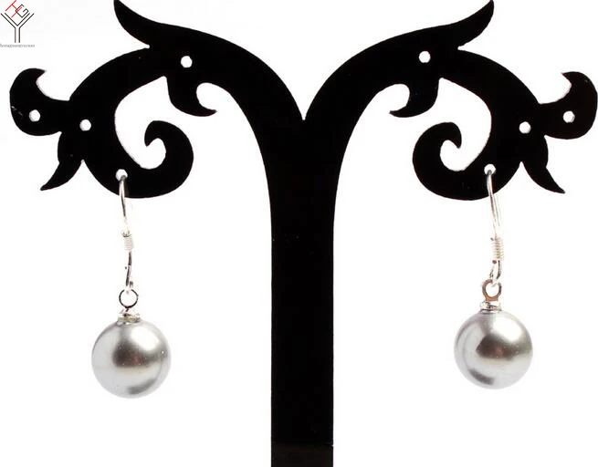 Женские Ювелирные серьги 10 мм ярко серые круглые подвески с жемчужинами и