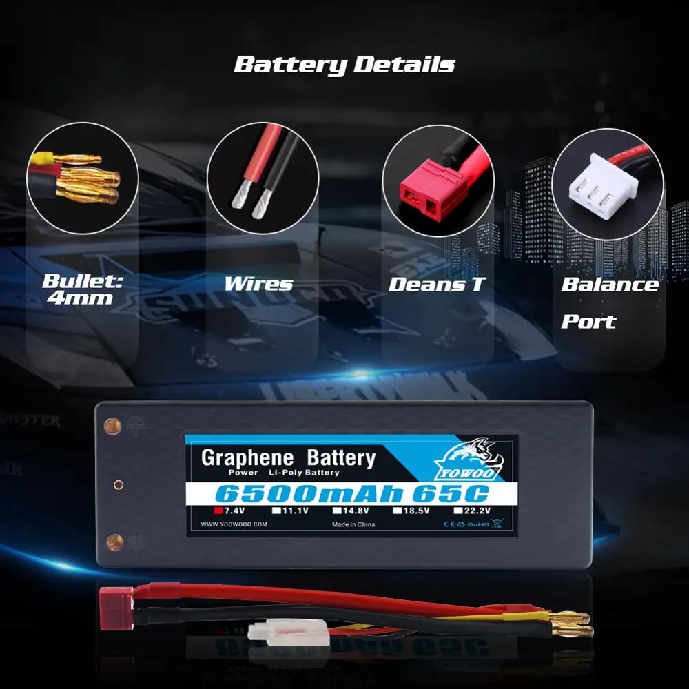 Жесткий чехол Lipo 2S 7 4 В 6500 мА/ч аккумулятор 65C Max 130C разъем типа банан штекер до 0 ММ