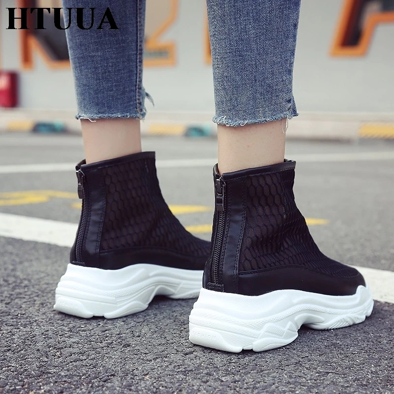 HTUUA модная летняя обувь женские открытые босоножки на платформе с сеткой толстый