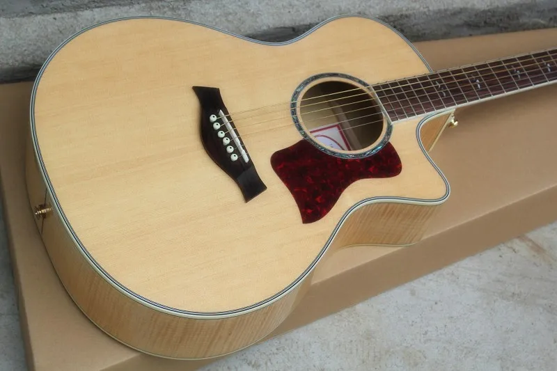 Заводская Заказная 4" cutaway натуральная акустическая электрогитара с Fishman 101 Pickup solid Spurce top tiger Maple back side