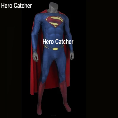 suit with cape Герой Catcher Высокое качество пены подкладка тисненый логотип Супермен косплей костюм 3D логотип Супермен, из спандекса Костюм Человек стальной костюм - Цвет: suit with cape