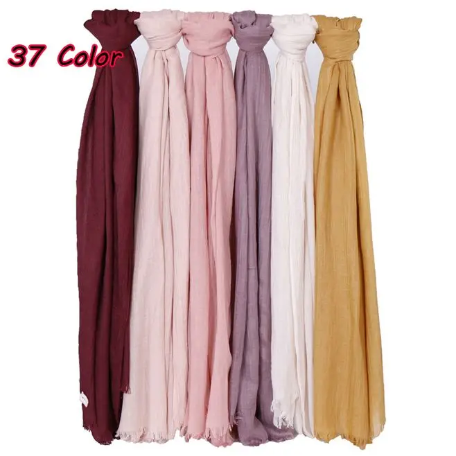 Spring summer maxi Plain Hijab Scarf Shawls muslim headscarf soft cotton Frayed Hijabs Pashmina wraps headband scarves 190x120cm |