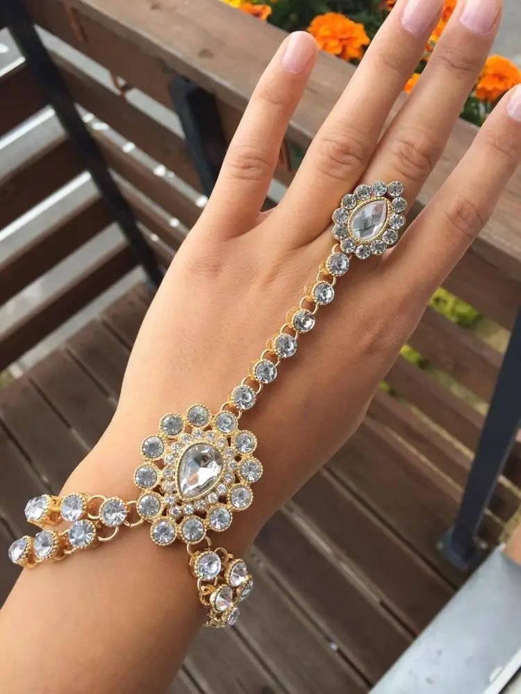 Ручной работы Kundan камни цепочки на руку вручную ювелирные изделия Panja браслет