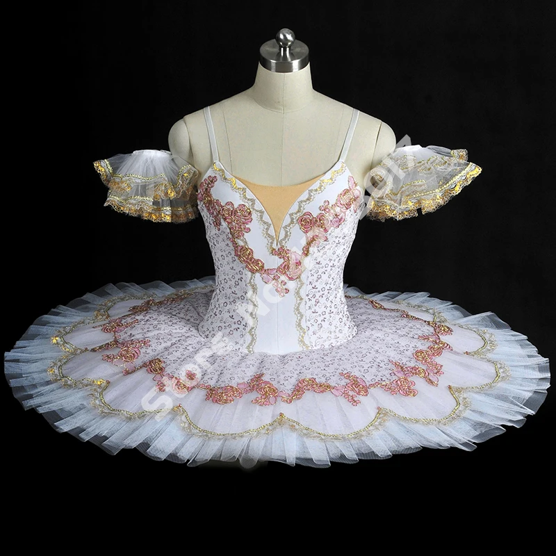 

Профессиональная балетная пачка с вышивкой в виде розовых цветов для взрослых, белая пачка для блинов, романтичная пачка B1041