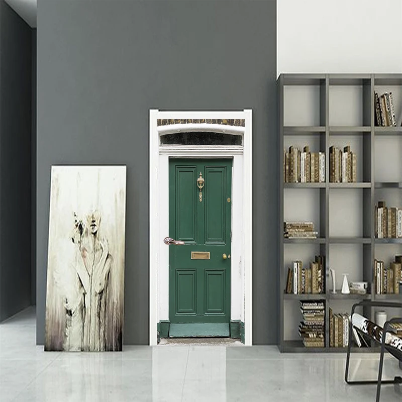 2 шт./компл. 3D креативный стикер на дверь обои зеленые железные ворота настенные