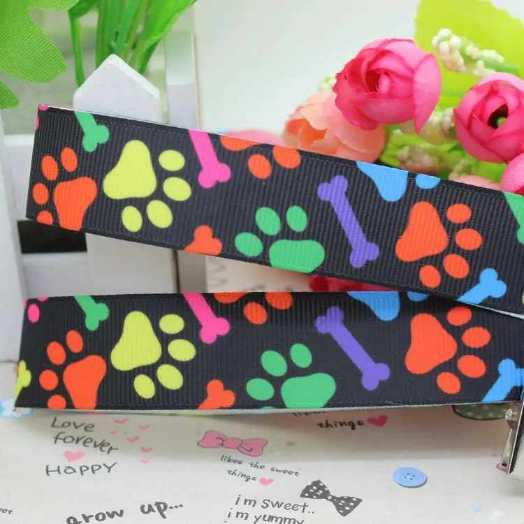 7/8'' Free shipping dog paw bone printed grosgrain ribbon hair bow diy party decoration wholesale OEM 22mm B15 | Дом и сад