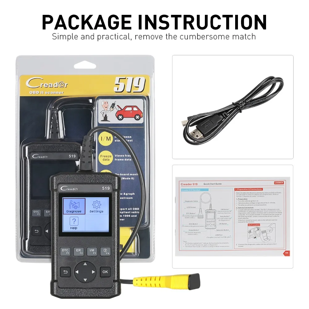 LAUNCH Creader 519 OBD2/EOBD диагностический инструмент CR519 OBD 2 сканер бортовой монитор тест