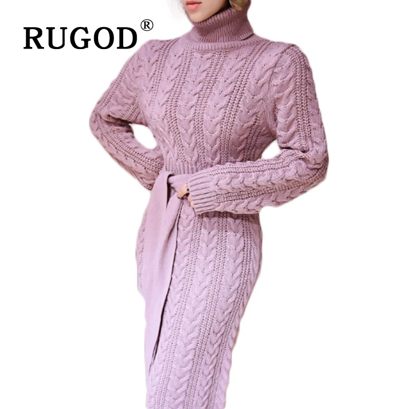 RUGOD 2020 женский свитер с высоким плотно облегающим шею воротником Платье сплошной