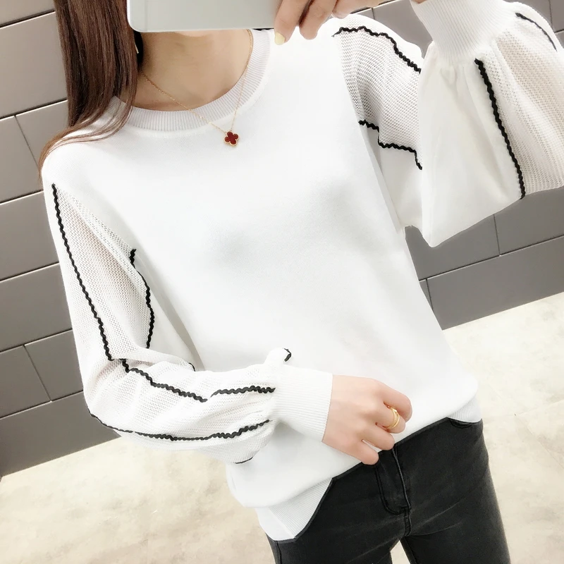 Spring and summer new chiffon lace sleeves thin sweater solid color loose wild bottoming shirt women coat | Женская одежда
