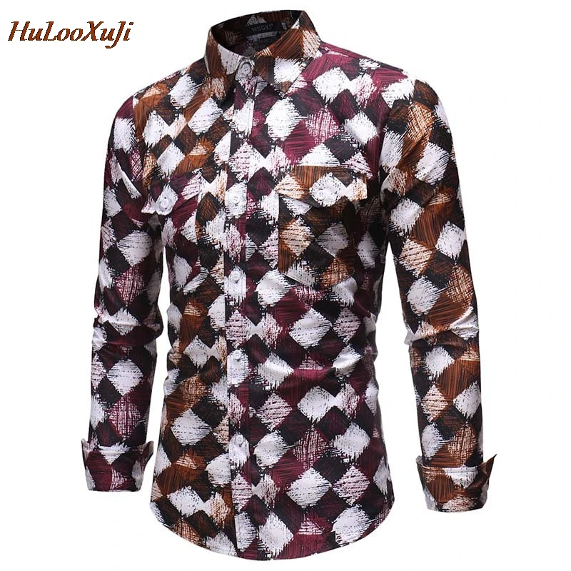 HuLooXuJi Men Spring Shirt Plaid Basic Casual Business Turn Down Collar Slim Fit Tops Blouses US Size:M-2XL | Мужская одежда