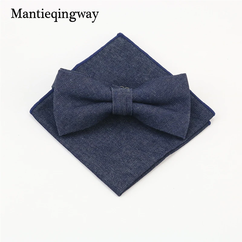 Бренд Mantieqingway бабочку и платки набор Ковбой Стиль Denim & Цветочный хлопок галстук с