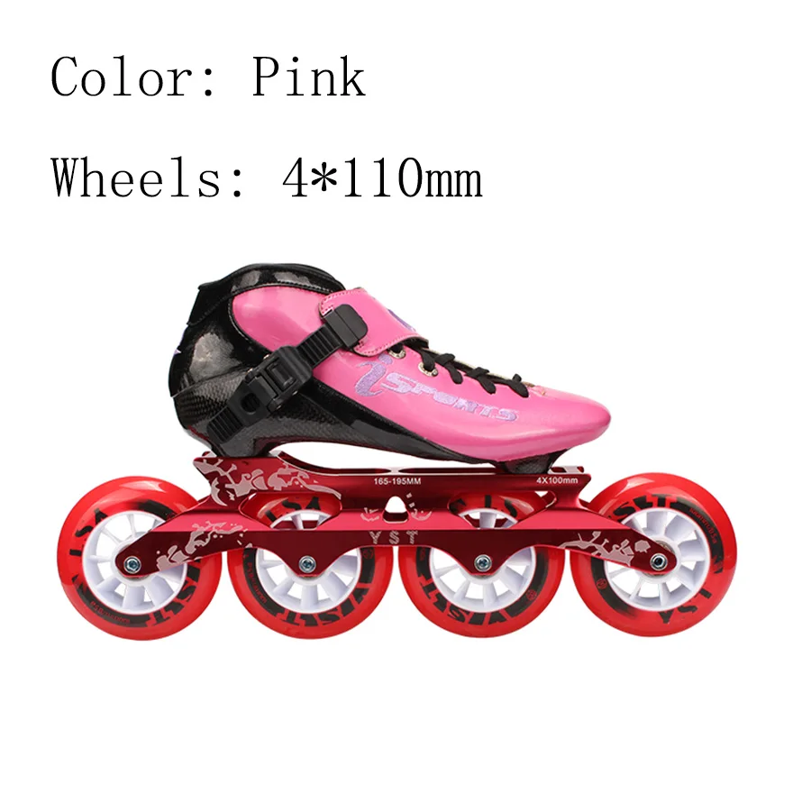Pink 4-110mm Профессиональные скоростные роликовые коньки из углеродного волокна 4*100/110 мм, коньки для соревнований, 4 колеса, гоночные коньки - Цвет: Pink 4-110mm