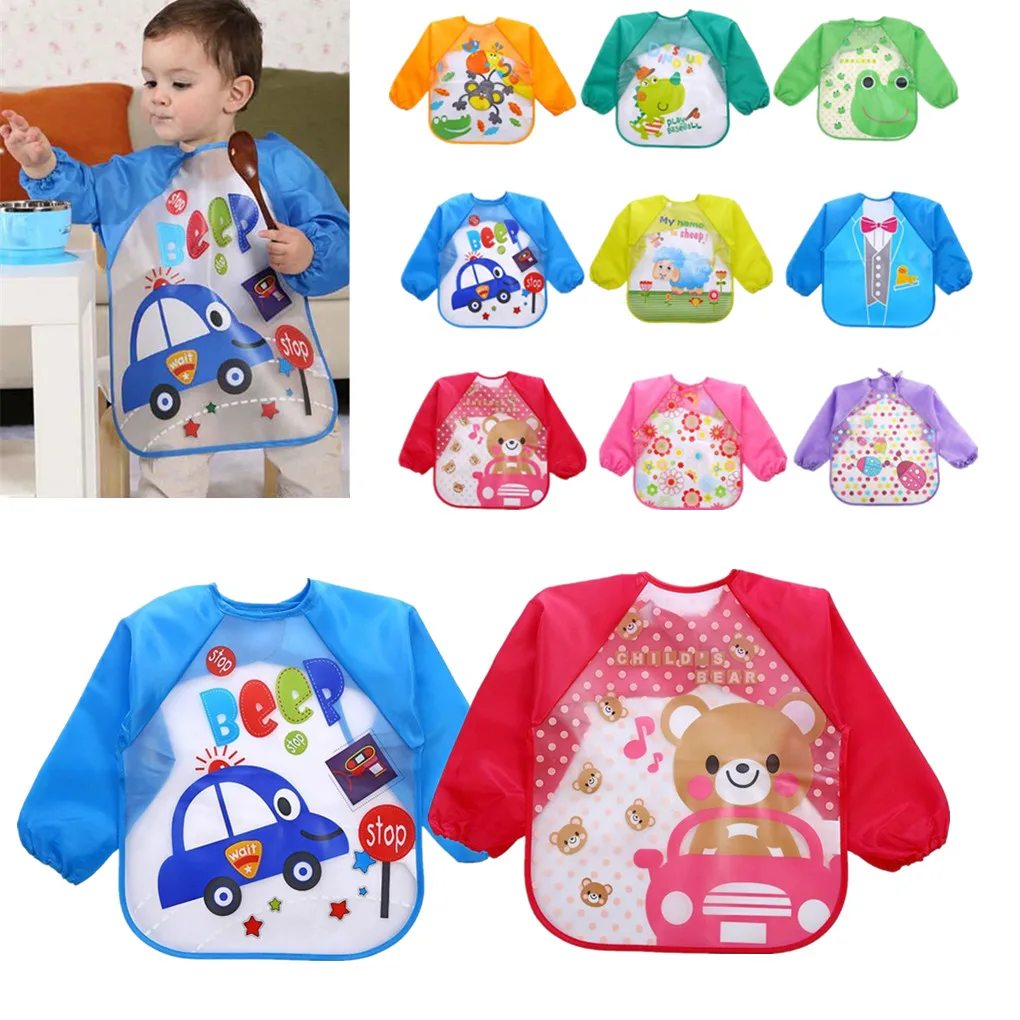 

Cute Lovely Baby Bibs Infant Long Sleeve Waterproof Baby Feeding Smock Children Plastic Coverall Bib Toddler Scarf