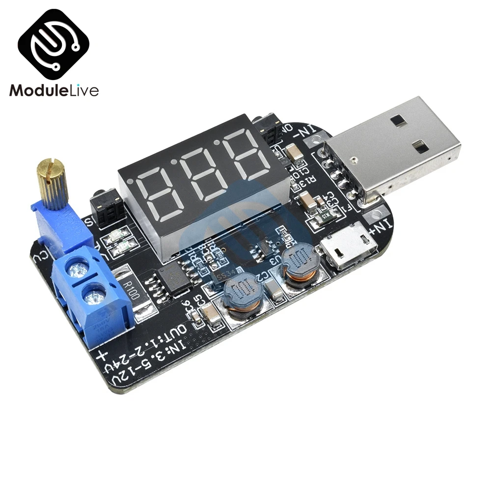 USB с током Micro 5 В до 3 9 в 12 18 24 регулируемый светодиодный модуль регулятора
