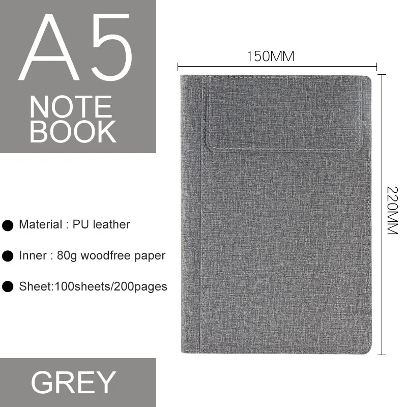grey A5 карманный дневник в твердом переплете планировщик Filofax Тетрадь подарочные канцелярские товары Стиль подкладка Бумага Путешествия Книги с держателем для мобильного телефона - Цвет: grey