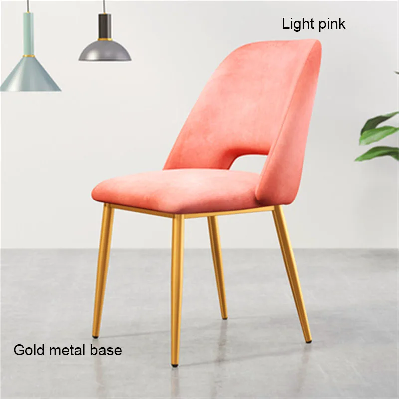 Gold base Light pink Современный минималистичный скандинавский обеденный стул из нержавеющей стали, Повседневная мебель, домашний стул, ресторан, кухонный диван для кафе, стул для офиса - Цвет: Gold base Light pink
