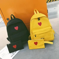 high quality canvas printed heart yellow backpack korean style students travel bag girls school bag laptop backpack
