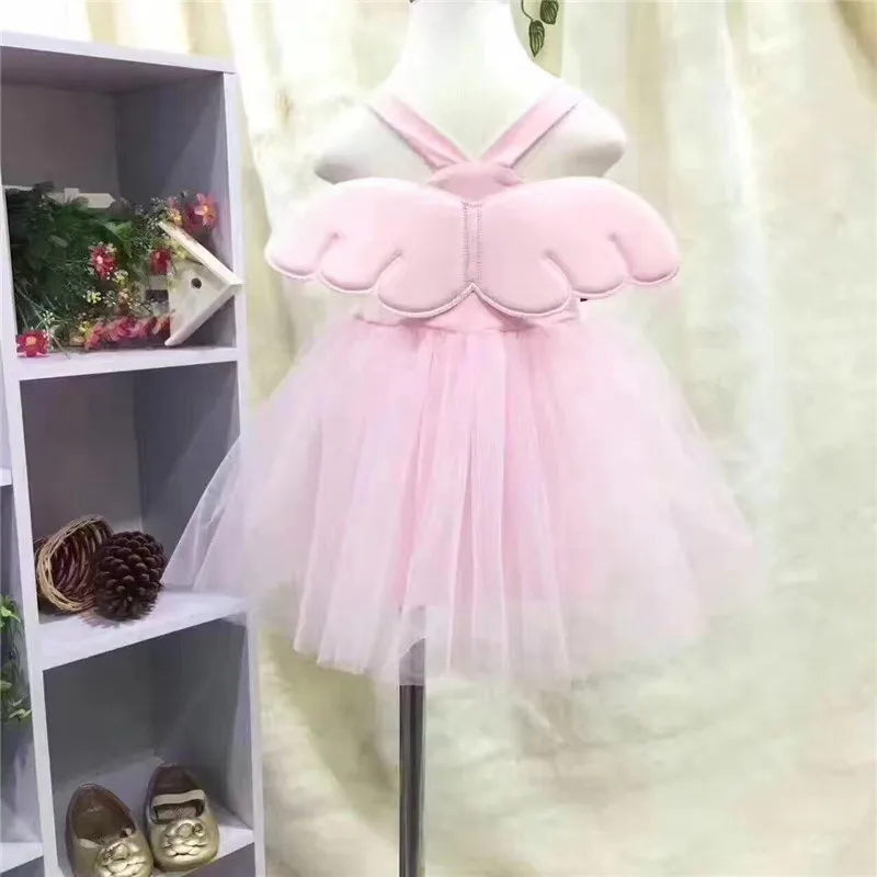 Летнее платье Одежда для девочек милое однотонное без рукавов с крыльями ангела