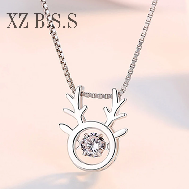 Antlers Pendant Necklace Movable Stone Chain 925 Sterling Silver Jewelry S925 dropshipping jewel DA949 | Украшения и аксессуары