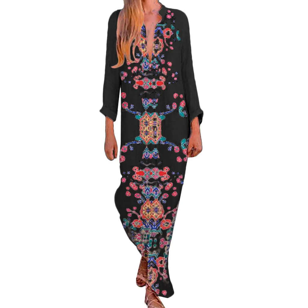 JAYCOSIN женское платье Бохо с вышивкой хлопковое и льняное v образным вырезом