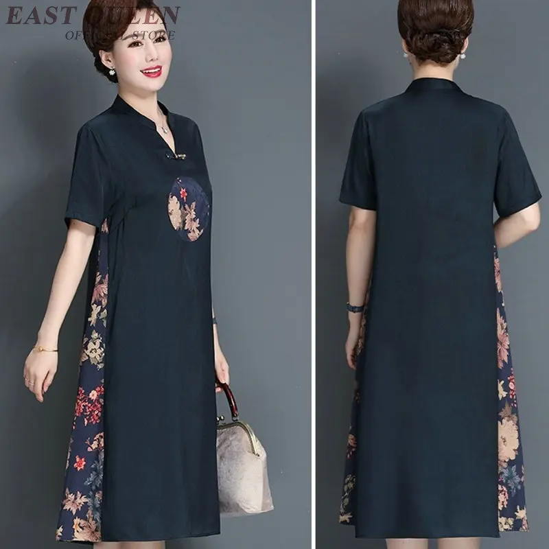 

Middle Age Women Dresses Summer 2019 Robe Vintage Femme Older Women Vietnam Dress Midi Elegant Chinese Dresses AA4823