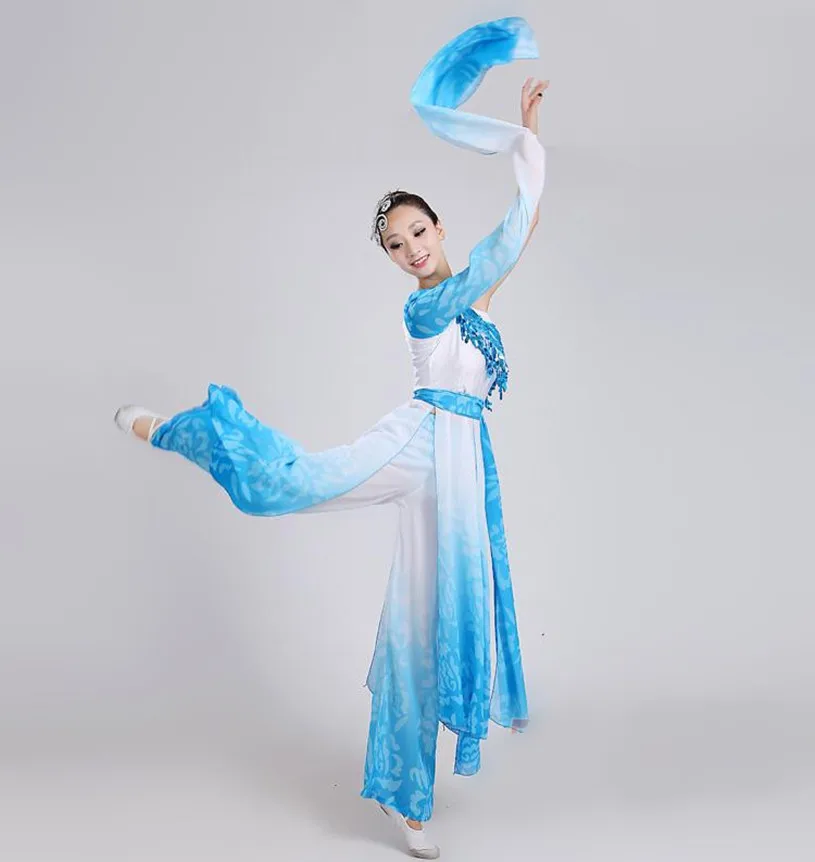 Женский синий поэтический костюм с водными рукавами Китайская классическая