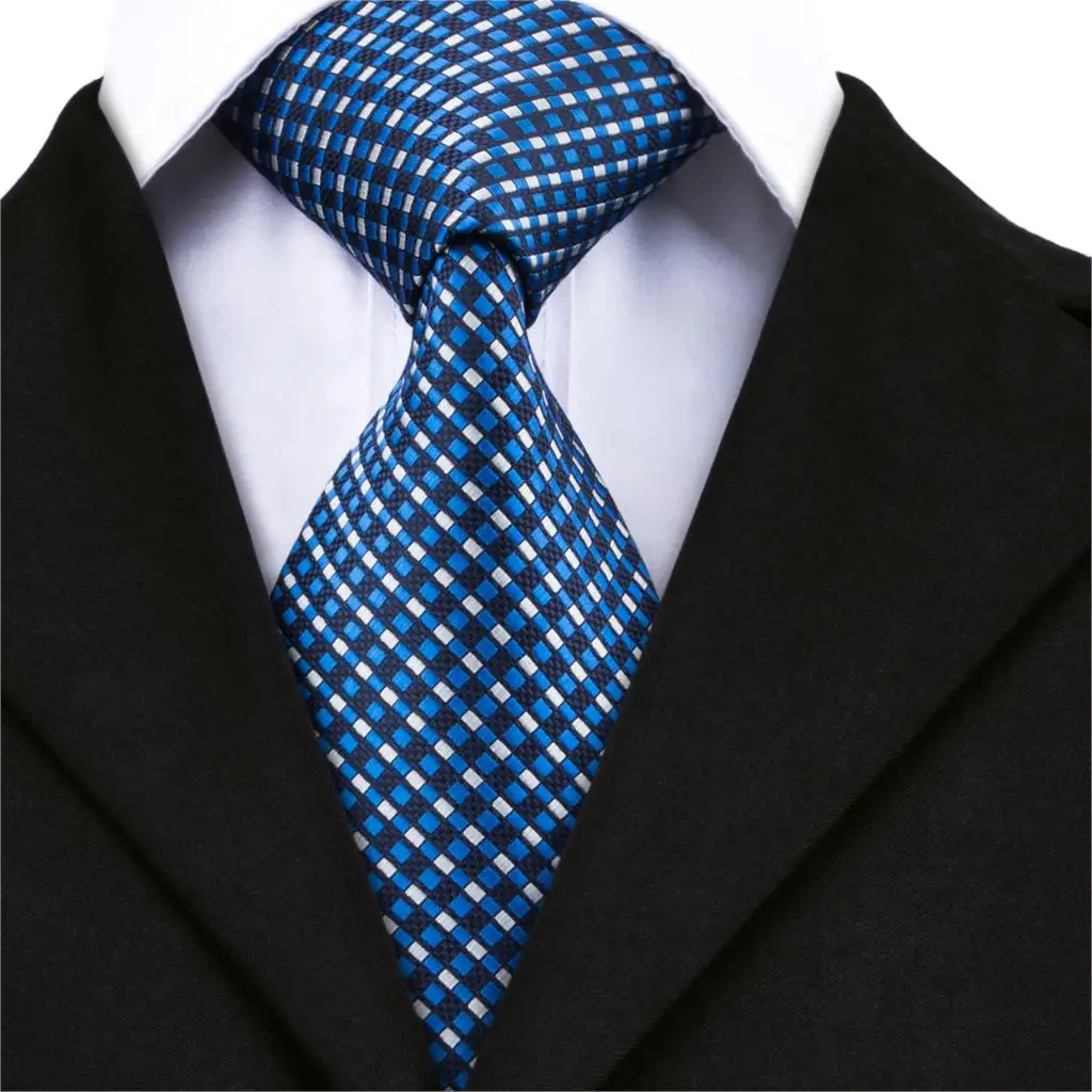 DN 1419 Hi Tie классический синий клетчатый мужской галстук высокое качество 100% шелк