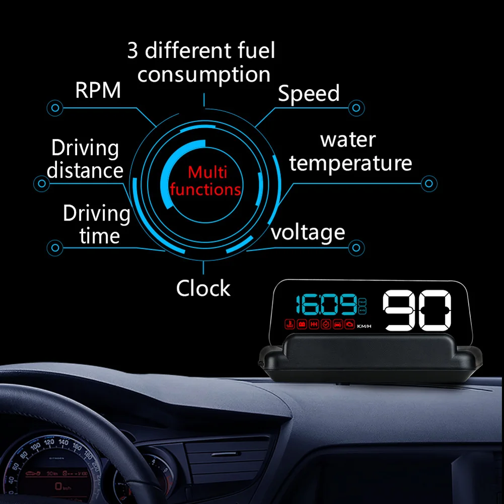 C500 OBD2 HUD Дисплей с зеркалом цифровой автомобильный скоростной проектор