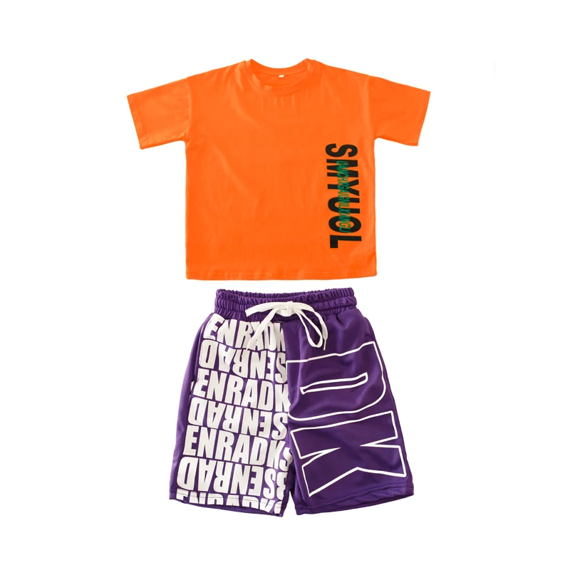 Kids loose Orange Tshirt Modern dance Clothing Hip Hop Jazz Dance wear Costumes Girls Ballroom Dancing Outfits Streetwear |