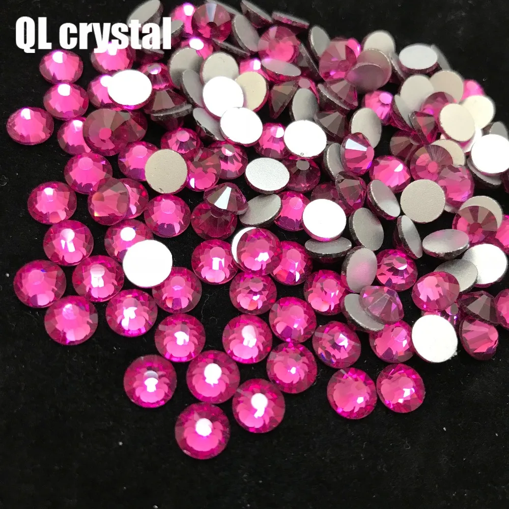 Розово красный клей на блестках с плоской задней стороной стеклянные кристаллы