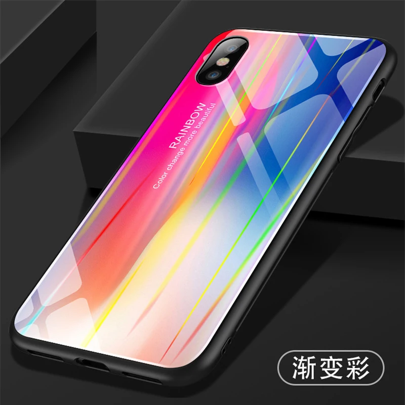 Модный Радужный чехол для Apple iPhone X XS Max XR 8 7 6 Plus цветной из закаленного стекла 6S |