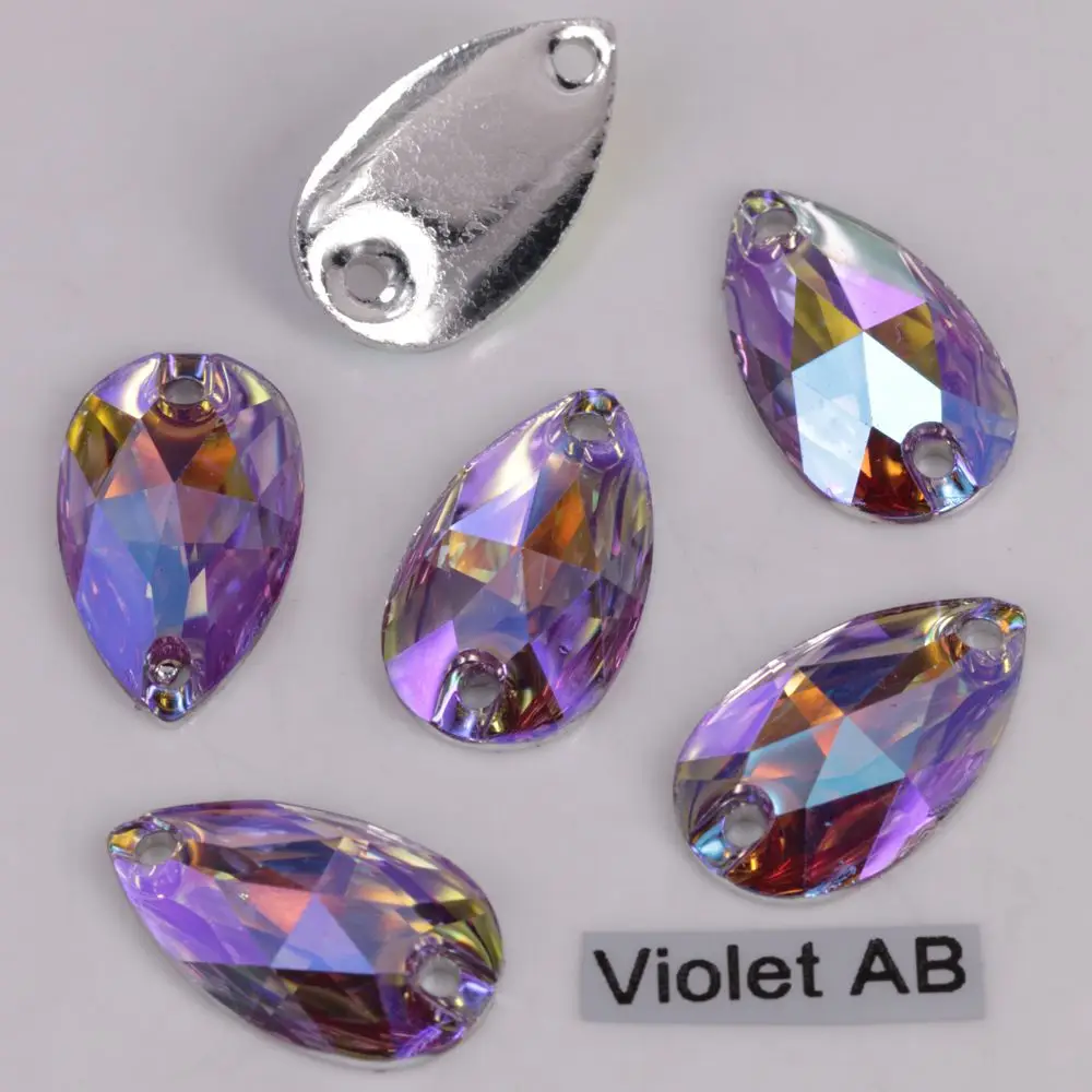 Violet AB 100 шт./лот, 7*12 мм, 10*14 мм, 10*18 мм, 17*28 мм цвета AB плоская задняя Смола каплевидные пришивные камни - Цвет: Violet AB