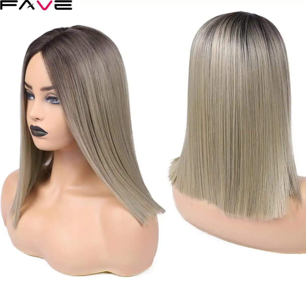 FAVE парик парики женские короткие прямые Ombre Боб черный пепельный Лен коричневый розовый синтетические парики для черных женщин 12 дюймов средняя часть Glueless Косплей парики