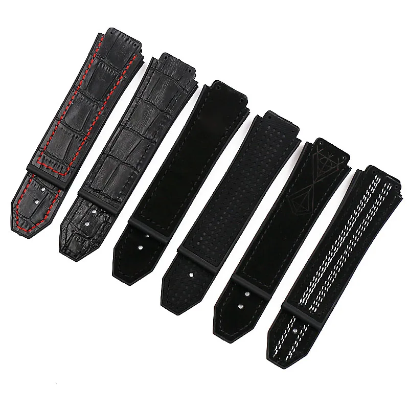 Leather strap watch accessories sports waterproof rubber strap female 19mmx25mm for HUBLOT big bang series men watch band
