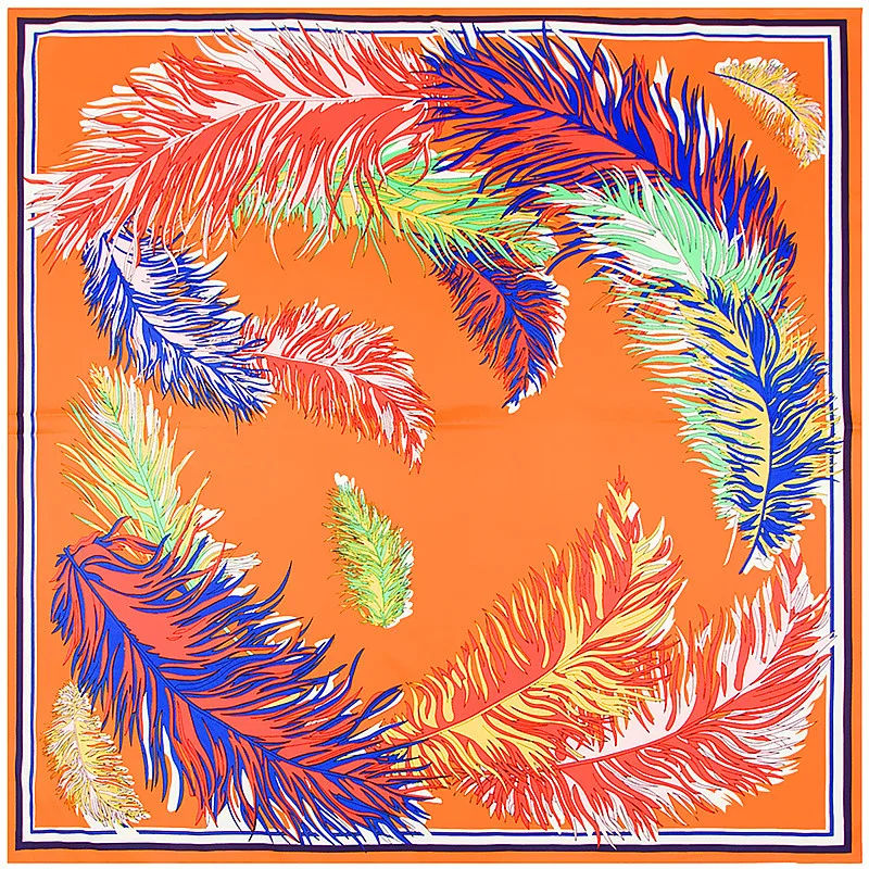 Женский платок POBING квадратный из 100% шелка с индийским принтом перьев 2017|silk scarf|silk