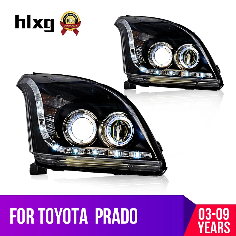Hlxg фары в сборе для Toyota Prado 2003 2009 светодиодные DRL H7 Hid Bi Xenon луч Противотуманные