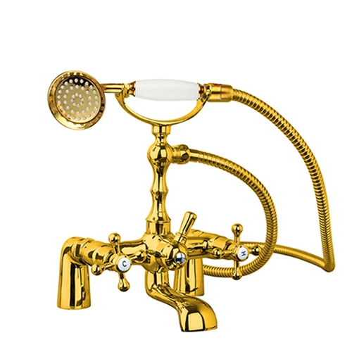 Golden Bathtub Tap 4 OUBONI античная латунь бортике двойные ручки хром лак золотая пластина душ ванная раковина ванна кран смеситель кран - Цвет: Golden Bathtub Tap 4