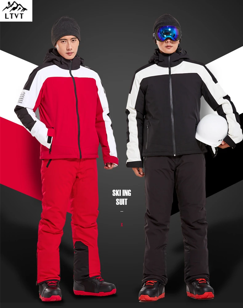 

LTVT Snowboard Ski Suits Men's Single Double Board Waterproof Padded Straps Detachable Thin Version To Keep Warm Male Ski Sets