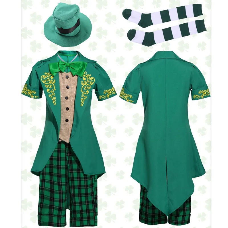 Green Girls Halloween Ireland Fairy Traditional Costumes Kids Children Irish Leprechaun Elf Cosplay Purim Carnival Party Dress |