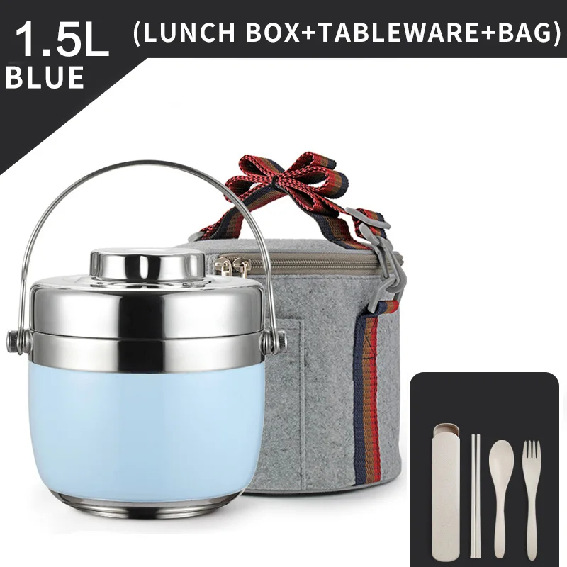 Blue Set WORTHBUY вакуумный термо Ланч-бокс 304 из нержавеющей стали, портативный бокс для детей, школьные пищевые контейнеры для хранения, набор для пикника - Цвет: Blue Set