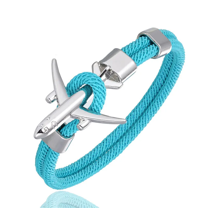 Blue MKENDN модный самолет якорь браслеты для мужчин веревочная цепочка с подвеской Паракорд браслет для мужчин и женщин ВВС стиль обертывание металлический спортивный крюк - Окраска металла: Blue