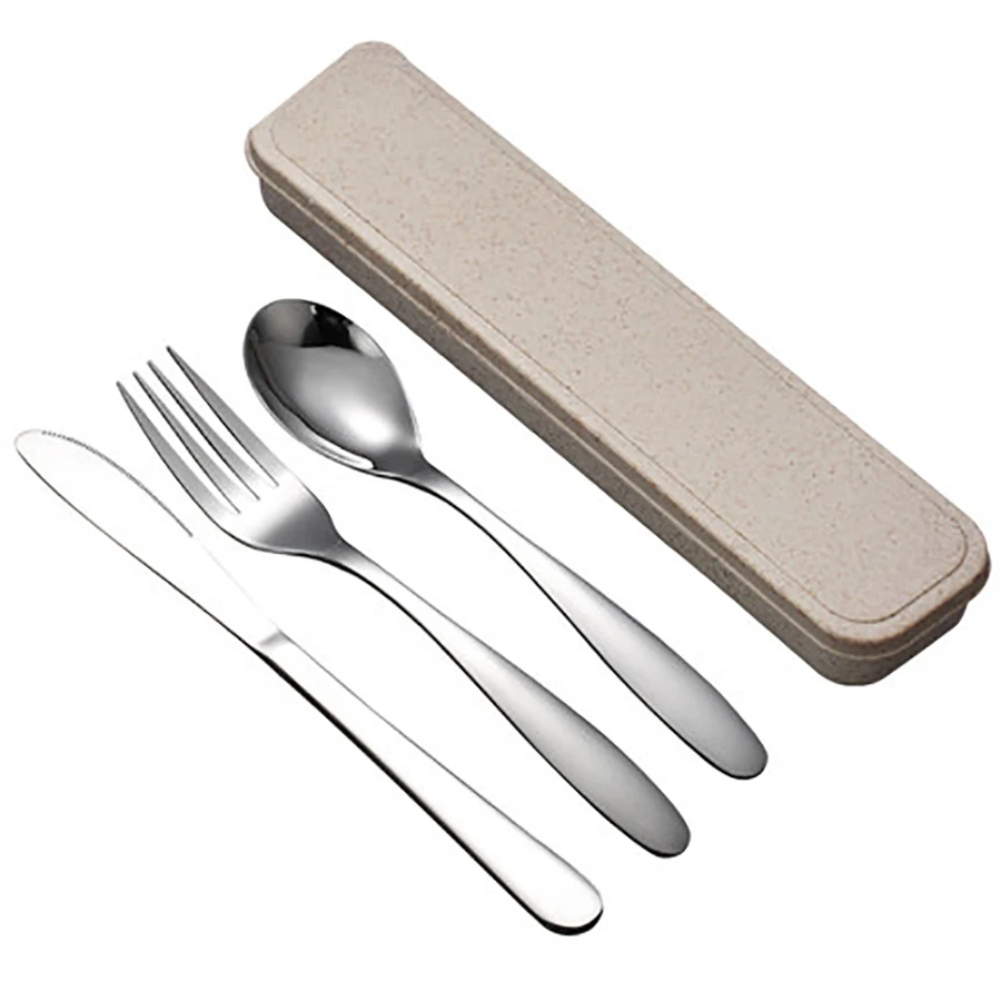 Portable Cutlery Set Travel Stainless Steel Box Bento Kids Pick Lunch Accessories Jogo De Talheres Spoon And Fork Cu 5D | Дом и сад