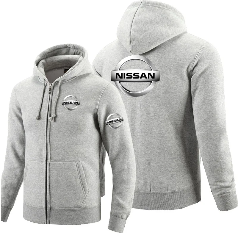 Логотип Nissan, толстовка на молнии, мужские толстовки на молнии, осенняя толстовка с капюшоном, зимняя длинная модная повседневная одежда - Цвет: Серый