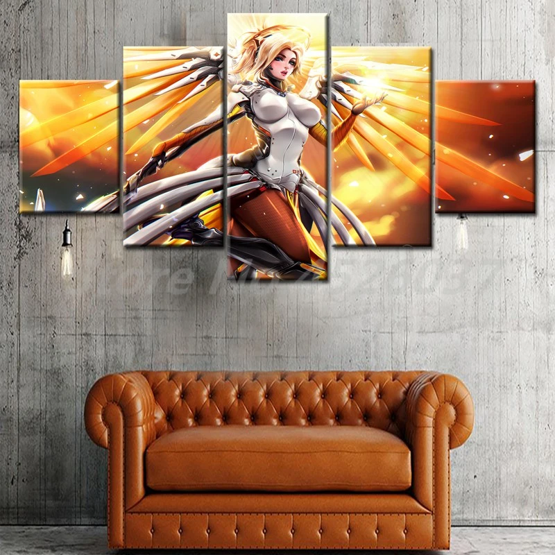 

OW Hot Games Canvas HD Prints Posters Framework 5 Pieces over watch Home Decor Wall Art Pictures For Living Room Paintings