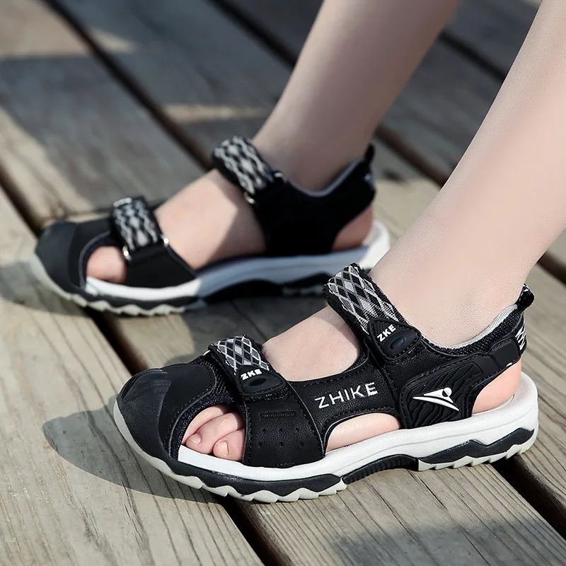 2019 брендовые летние пляжные сандалии детские для мальчиков кожаная Летняя обувь