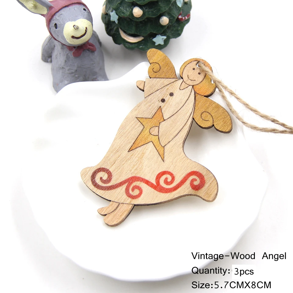 3PCS-V-Angel Star 3 шт напечатанные деревянные поделки Рождественские елки украшения Рождественские Деревянные Подвески украшения Рождественские украшения Для Вечеринки Висячие подарки - Цвет: 3PCS-V-Angel Star