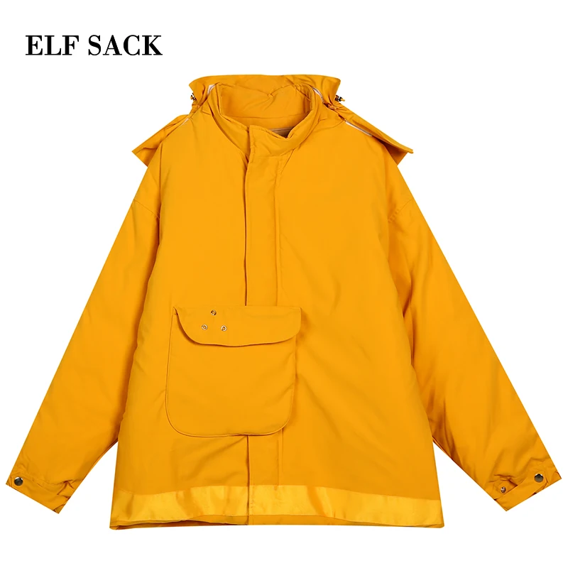 ELFSACK новинка 90% белый утиный пух куртки для женщин повседневные с широкой талией