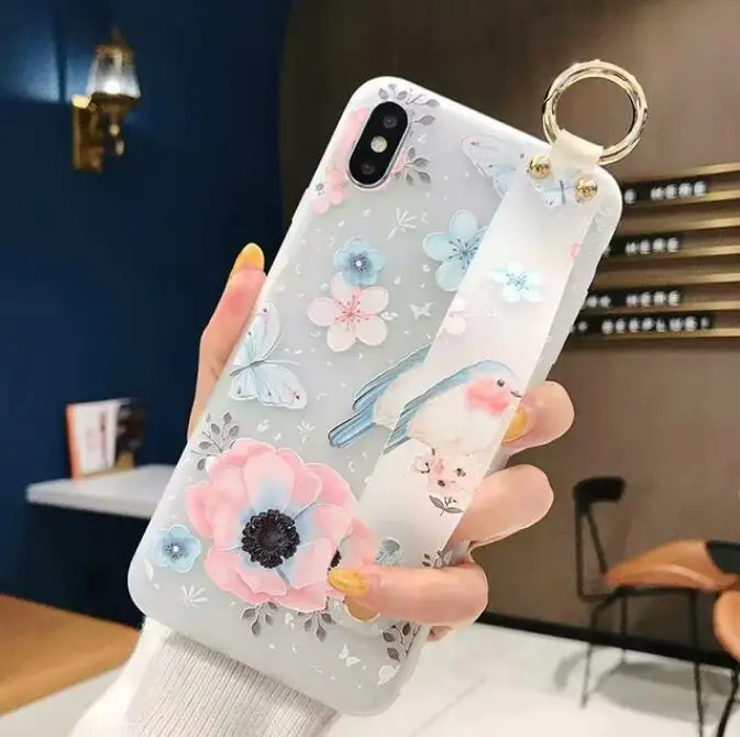 Ourdeals карамельный цвет на запястье цепочка чехол для телефона для iphone 8 6 6s plus XS MAX X мягкий чехол для iphone 7 Чехол для XR чехол Cuque - Цвет: Синий