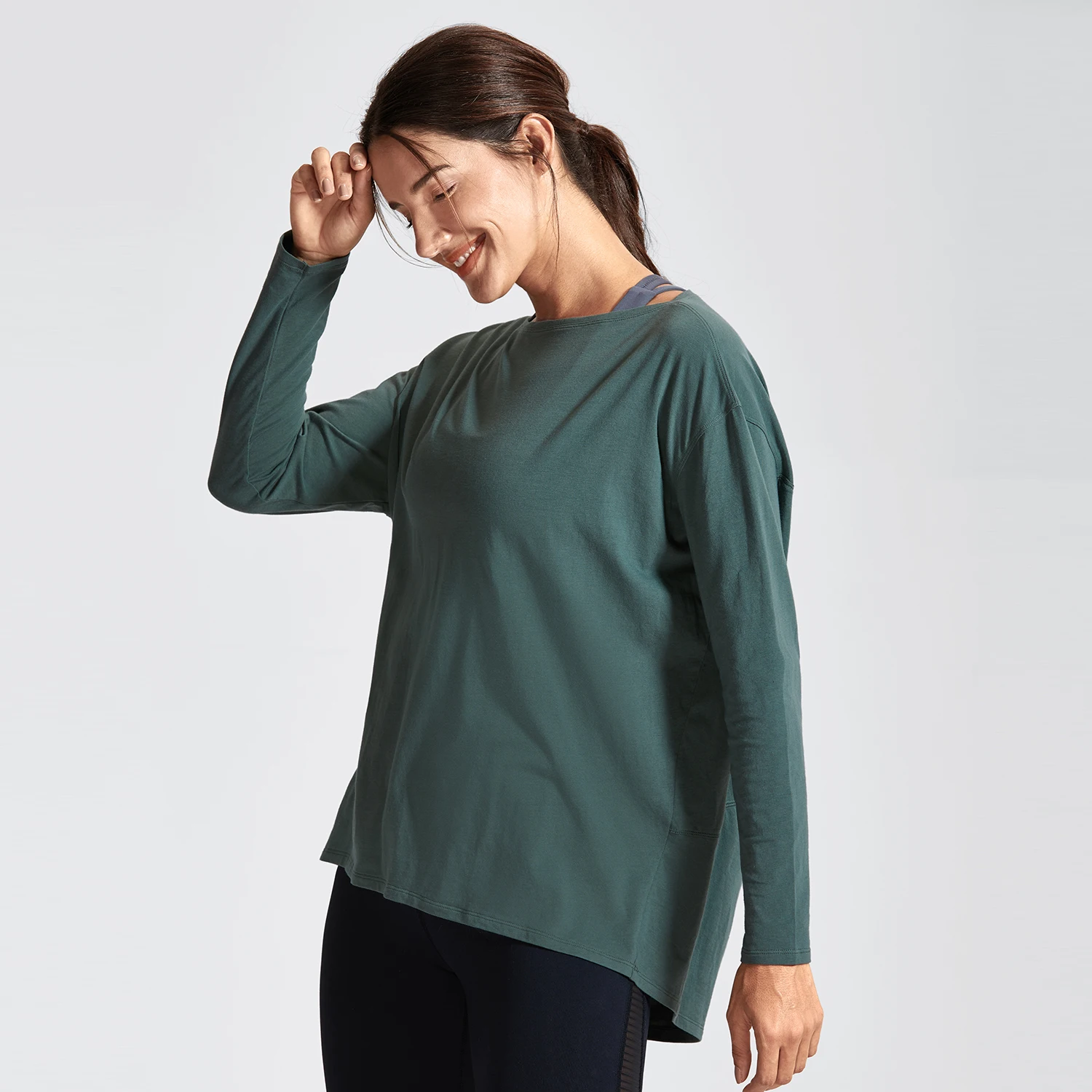 Olive Green03 SYROKAN Женская Повседневная хлопковая футболка для тренировок с длинными рукавами Pima - Цвет: Olive Green03